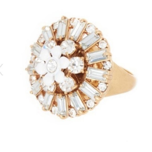 J. Crew Flower Crystal Statement Cocktail Ring Size 8 Cubic Zirconia 1” Setting - Picture 2 of 8